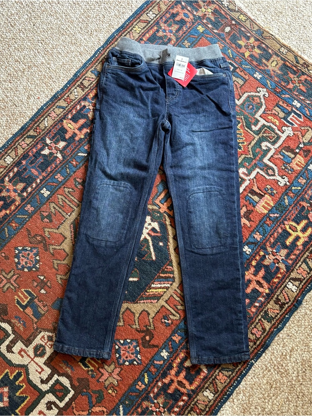 NWT Hanna Andersson Dark Blue Kids Jeans with Gray Waistband 10Y